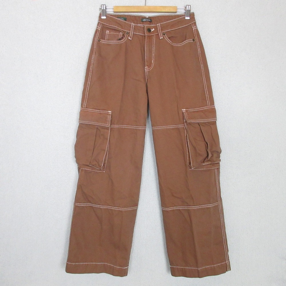 Wild Fable Brown Baggy Cargo Pants Womens 4/R Mid Rise Contrast Stitch Wide Leg